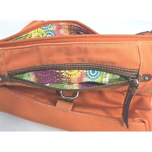 Fossil Long Live Vintage Orange Canvas Large 14x10 Bag Euc U216 - Picture 11 of 15